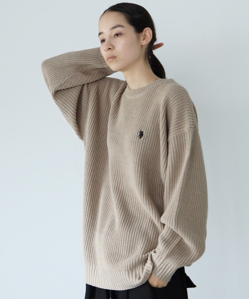 U.S. POLO ASSN.(ユーエスポロアッスン)の「U.S. POLO ASSN. / ユーエスポロアッスン 別注 コラボ ビッグシルエット 畔編み クルーネック ニット セーター(ニット/セーター・メンズ・ブラック/グレー系その他/ネイビー/グリーン/ホワイト・MEDIUM/LARGE)」の14枚目の写真