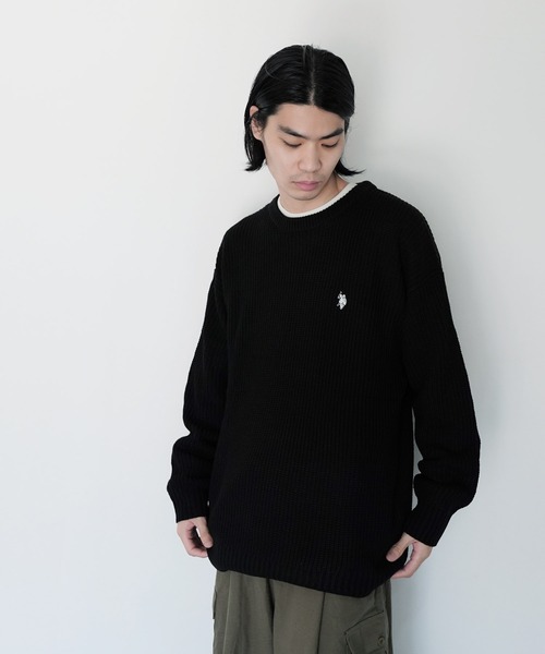 U.S. POLO ASSN.(ユーエスポロアッスン)の「U.S. POLO ASSN. / ユーエスポロアッスン 別注 コラボ ビッグシルエット 畔編み クルーネック ニット セーター(ニット/セーター・メンズ・ブラック/グレー系その他/ネイビー/グリーン/ホワイト・MEDIUM/LARGE)」の11枚目の写真