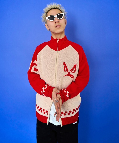 BAD BOY(バッドボーイ)の「BAD BOY ロゴ ジャガード編み ハイネック ジップアップニット(ニット/セーター・メンズ・レッド/グリーン/ブラック・L/M)」の14枚目の写真