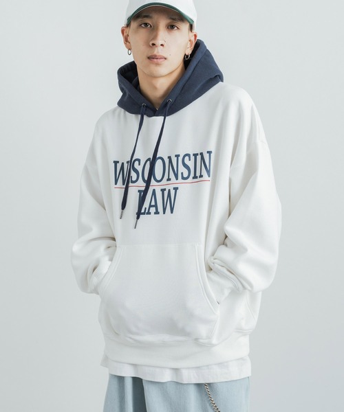 Rocky Monroe（ロッキーモンロー）の「オーバーサイズ 裏起毛カレッジロゴプリントプルオーバーパーカー（パーカー・メンズ・ブラック/ネイビー/グレー/グリーン/ブラック系/グレー系/グレー系1/グリーン系/ホワイト・M/L/XL）」の18枚目の写真