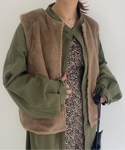 ANGIE BINTAG by meg モッズコートファー付き2way アンジーヴィンテージ 【megコラボ 】ファーベスト付きマルチWAY