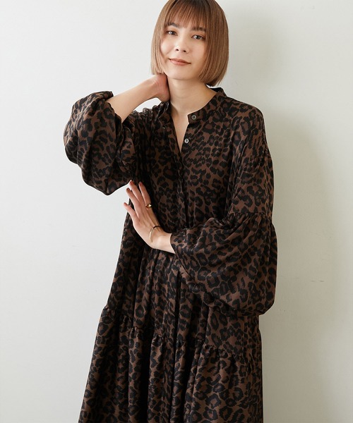 【美品】Whim Gazette レオパードギャザーワンピース ウィムガゼットレオパードギャザーワンピース