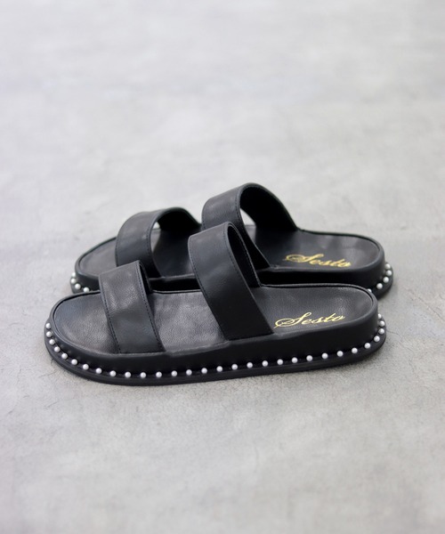 SESTO（セスト）の「パールピースのダブルストラップフットベッドサンダル（サンダル・レディース・ブラック/アイボリー・LL/3L/S/M/L）」の9枚目の写真