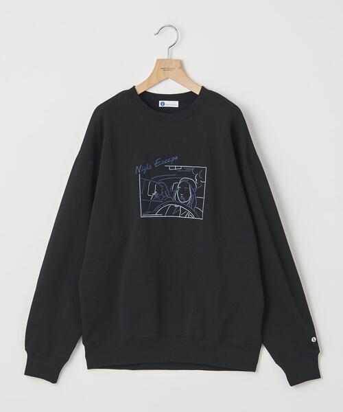 info. BEAUTY&YOUTH（インフォビューティアンドユース）の「【WEB限定】 ＜info. BEAUTY&YOUTH＞ エンブロ スウェット クルーネック -NIGHT ESCAPE-（スウェット・メンズ・ブラック/ホワイト・S/M/L/XL）」の2枚目の写真