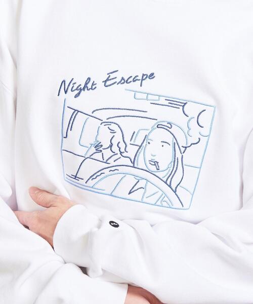 info. BEAUTY&YOUTH（インフォビューティアンドユース）の「【WEB限定】 ＜info. BEAUTY&YOUTH＞ エンブロ スウェット クルーネック -NIGHT ESCAPE-（スウェット・メンズ・ブラック/ホワイト・S/M/L/XL）」の5枚目の写真