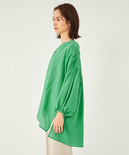 キャピタル 日本製 コットンボイル ギャザー ストールドッキング ブラウス 緑 green label relaxing（グリーンレーベルリラクシング）の「［size