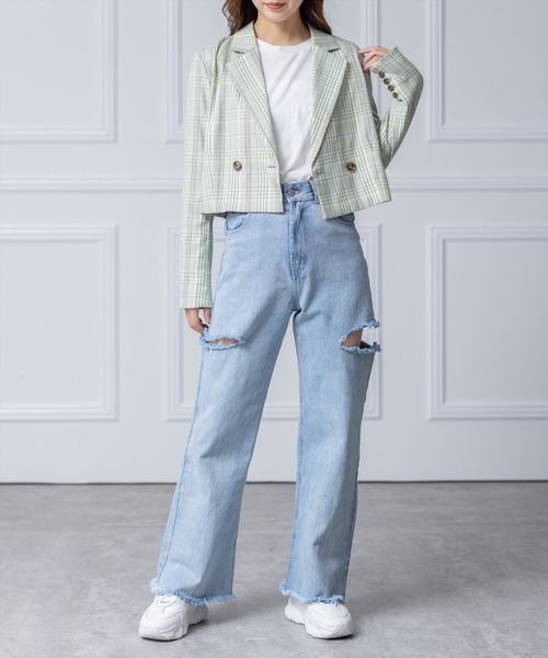 clear（クリア）の「チェック柄ショート丈テーラードジャケット（テーラードジャケット・レディース・ブラック/グリーン・F）」の20枚目の写真