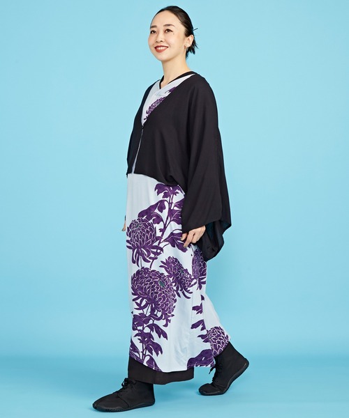 新品【カヤ】金鳳花　(きんぽうげ)　羽織付きワンピース　紫　着物 カヤ（カヤ）の「【カヤ】昇り菊ワンピース UV羽織付き（ワンピース