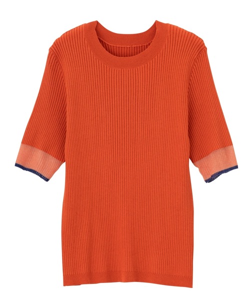 GeeRA（ジーラ）の「【S-XLサイズ展開】オフィスカジュアルにもキレカジにも！袖口配色シアーリブニットトップス（ニット/セーター・レディース・オレンジ/アイボリー/ブラック/ブルー/ベージュ/ブルー系その他/ブラック×ブルー/オフホワイト・LARGE/MEDIUM/SMALL/X-LARGE）」の10枚目の写真