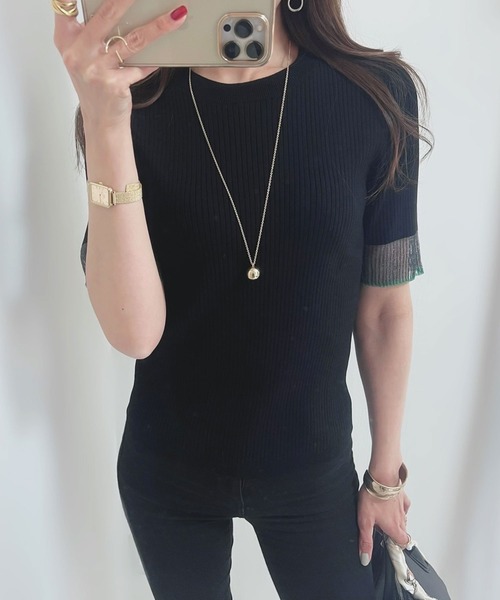 GeeRA（ジーラ）の「【S-XLサイズ展開】オフィスカジュアルにもキレカジにも！袖口配色シアーリブニットトップス（ニット/セーター・レディース・オレンジ/アイボリー/ブラック/ブルー/ベージュ/ブルー系その他/ブラック×ブルー/オフホワイト・LARGE/MEDIUM/SMALL/X-LARGE）」の13枚目の写真