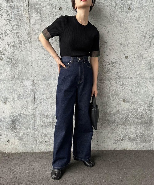 GeeRA（ジーラ）の「【S-XLサイズ展開】オフィスカジュアルにもキレカジにも！袖口配色シアーリブニットトップス（ニット/セーター・レディース・オレンジ/アイボリー/ブラック/ブルー/ベージュ/ブルー系その他/ブラック×ブルー/オフホワイト・LARGE/MEDIUM/SMALL/X-LARGE）」の14枚目の写真