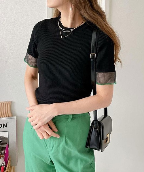 GeeRA（ジーラ）の「【S-XLサイズ展開】オフィスカジュアルにもキレカジにも！袖口配色シアーリブニットトップス（ニット/セーター・レディース・オレンジ/アイボリー/ブラック/ブルー/ベージュ/ブルー系その他/ブラック×ブルー/オフホワイト・LARGE/MEDIUM/SMALL/X-LARGE）」の16枚目の写真