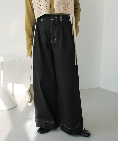 Crisp（クリスプ）の「タックワイドパンツ（その他パンツ・レディース・ブラック/ベージュ/カーキ・FREE）」の2枚目の写真