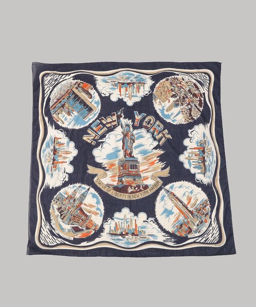 FREAK'S STORE(フリークスストア)の「Bindu/ビンドゥー NewYork Map Scarf/ニューヨークマップスカーフ(バンダナ/スカーフ・レディース・ベージュ/ネイビー・ONE SIZE)」の2枚目の写真
