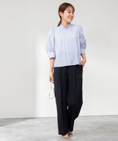 NOLLEY’S 半袖ボタン付きシャツ フリル 白　アイボリー 新品タグ付き セール】衿フリルショートスリーブシャツ（シャツ/ブラウス