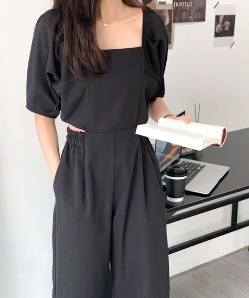 ABITOKYO(アビトーキョー)の「サイドカットアウトスクエアオールインワン(つなぎ/オールインワン・レディース・チャコールグレー/ブラウン/ベージュ/グレイッシュベージュ/カーキ/ブラック・M/L)」の2枚目の写真