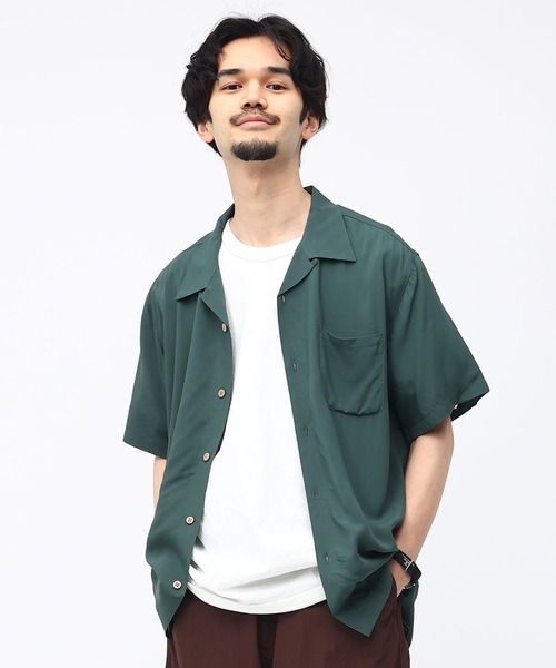 SAKAZEN(サカゼン)の「レーヨン 無地 オープンカラー 半袖 シャツ(シャツ/ブラウス・メンズ・カーキ/ネイビー/ピンク/アイボリー・L/M/LL)」の2枚目の写真