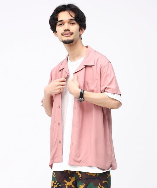 SAKAZEN(サカゼン)の「レーヨン 無地 オープンカラー 半袖 シャツ(シャツ/ブラウス・メンズ・カーキ/ネイビー/ピンク/アイボリー・L/M/LL)」の4枚目の写真