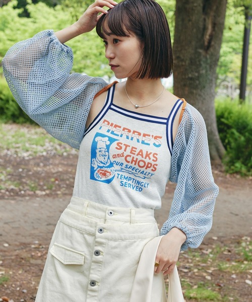 HELLO.SANFRANCISCO（ハローサンフランシスコ）の「【HELLO.SANFRANCISCO/ハローサンフランシスコ】メッシュ配色ボレロ（カーディガン/ボレロ・レディース・サックスブルー・ONE SIZE）」の4枚目の写真