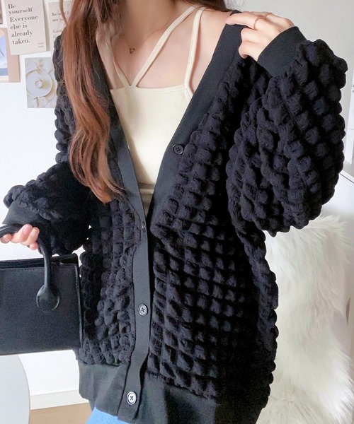 mily bilet(ミウィビレット)の「【mily bilet】ゆるっとしたシルエットが可愛い ぽこぽこ2wayカーディガン(カーディガン/ボレロ・レディース・モカ/アイボリー/ブラック・MEDIUM/LARGE/SMALL/X-LARGE)」の2枚目の写真