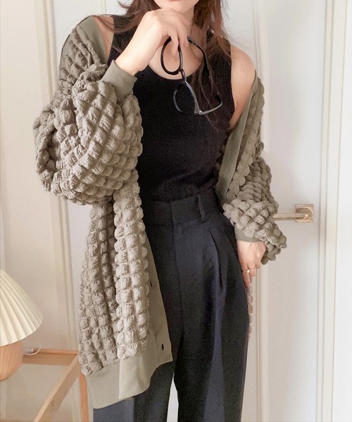 mily bilet(ミウィビレット)の「【mily bilet】ゆるっとしたシルエットが可愛い ぽこぽこ2wayカーディガン(カーディガン/ボレロ・レディース・モカ/アイボリー/ブラック・MEDIUM/LARGE/SMALL/X-LARGE)」の10枚目の写真