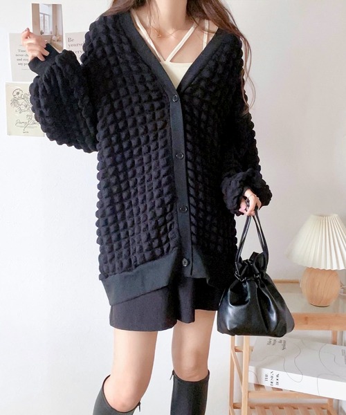 mily bilet(ミウィビレット)の「【mily bilet】ゆるっとしたシルエットが可愛い ぽこぽこ2wayカーディガン(カーディガン/ボレロ・レディース・モカ/アイボリー/ブラック・MEDIUM/LARGE/SMALL/X-LARGE)」の16枚目の写真