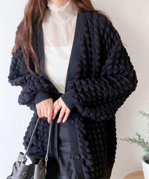 mily bilet(ミウィビレット)の「【mily bilet】ゆるっとしたシルエットが可愛い ぽこぽこ2wayカーディガン(カーディガン/ボレロ・レディース・モカ/アイボリー/ブラック・MEDIUM/LARGE/SMALL/X-LARGE)」の17枚目の写真