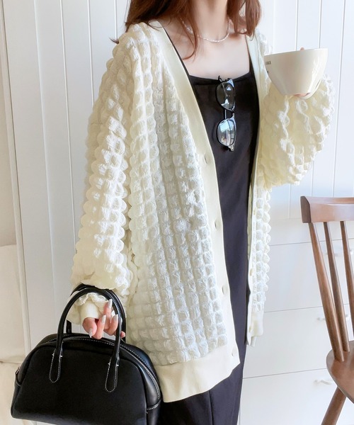 mily bilet(ミウィビレット)の「【mily bilet】ゆるっとしたシルエットが可愛い ぽこぽこ2wayカーディガン(カーディガン/ボレロ・レディース・モカ/アイボリー/ブラック・MEDIUM/LARGE/SMALL/X-LARGE)」の13枚目の写真