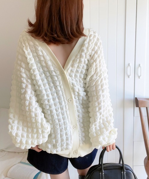 mily bilet(ミウィビレット)の「【mily bilet】ゆるっとしたシルエットが可愛い ぽこぽこ2wayカーディガン(カーディガン/ボレロ・レディース・モカ/アイボリー/ブラック・MEDIUM/LARGE/SMALL/X-LARGE)」の15枚目の写真