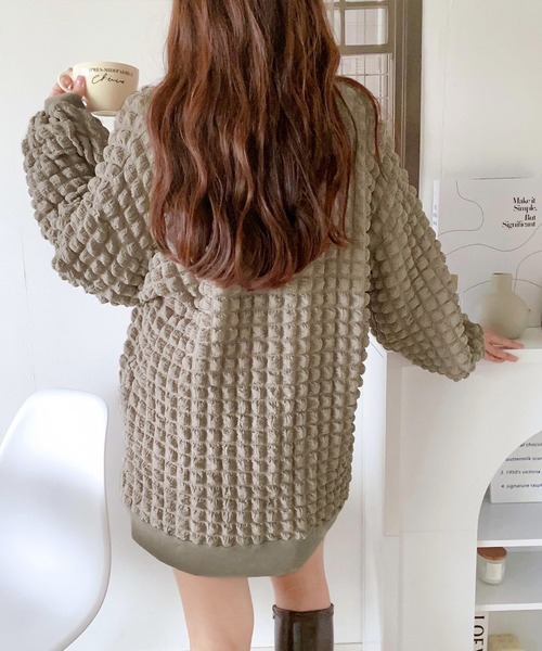 mily bilet(ミウィビレット)の「【mily bilet】ゆるっとしたシルエットが可愛い ぽこぽこ2wayカーディガン(カーディガン/ボレロ・レディース・モカ/アイボリー/ブラック・MEDIUM/LARGE/SMALL/X-LARGE)」の11枚目の写真
