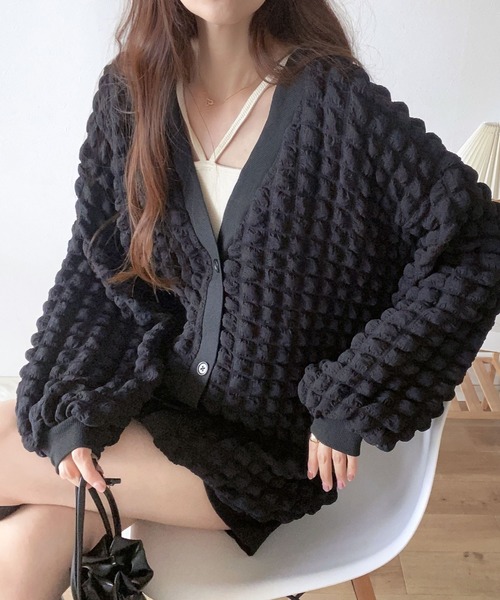 mily bilet(ミウィビレット)の「【mily bilet】ゆるっとしたシルエットが可愛い ぽこぽこ2wayカーディガン(カーディガン/ボレロ・レディース・モカ/アイボリー/ブラック・MEDIUM/LARGE/SMALL/X-LARGE)」の19枚目の写真