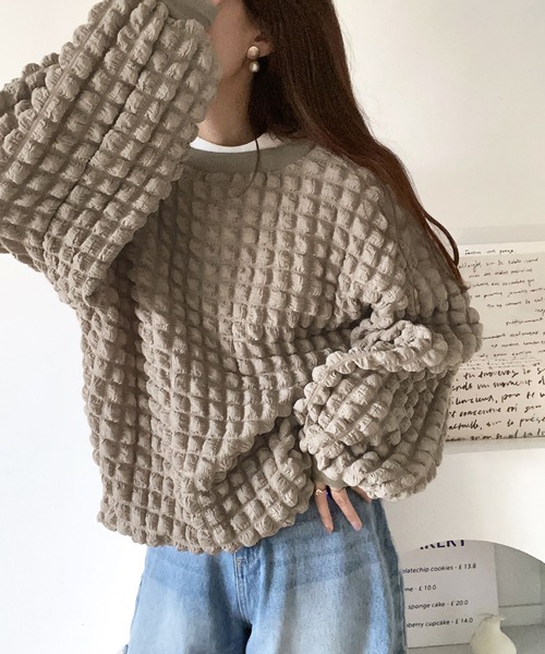 mily bilet(ミウィビレット)の「【mily bilet】ゆるっとしたシルエットが可愛い ぽこぽこ2wayカーディガン(カーディガン/ボレロ・レディース・モカ/アイボリー/ブラック・MEDIUM/LARGE/SMALL/X-LARGE)」の6枚目の写真