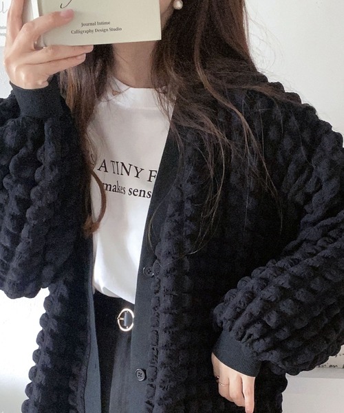 mily bilet(ミウィビレット)の「【mily bilet】ゆるっとしたシルエットが可愛い ぽこぽこ2wayカーディガン(カーディガン/ボレロ・レディース・モカ/アイボリー/ブラック・MEDIUM/LARGE/SMALL/X-LARGE)」の8枚目の写真