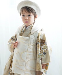 utatane | 七五三３歳用被布コートセット 男の子 ひよこ商店 クリーム金彩×エクリュ七宝(着物)