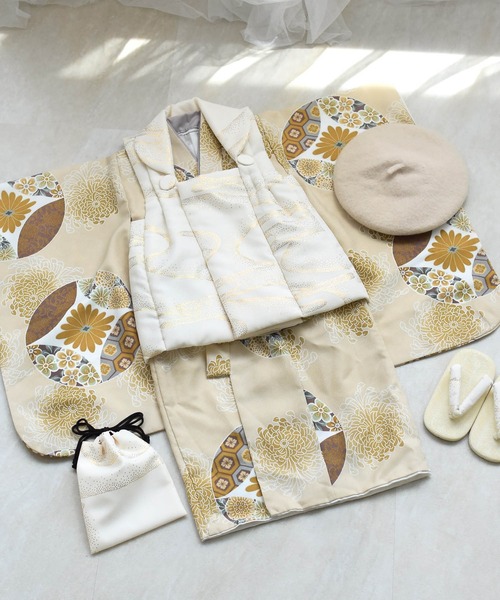 utatane ひよこ商店　七五三　3歳　男の子　クリーム金彩　エクリュ七宝 utatane（ウタタネ）の「七五三3歳用被布コートセット 男の子