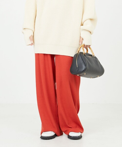 FREAK'S STORE（フリークスストア）の「限定展開　セルフカット リブワイド イージーパンツ（その他パンツ・レディース・オレンジ/グリーン/ナチュラル/グレー/イエロー/ブラック/ブルー・ﾌﾘ-）」の7枚目の写真