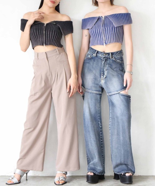 ENVYM(アンビー)の「ZIPポイントオフショルKNIT(Tシャツ/カットソー・レディース・ベージュ/ブラック/ブルー・FREE)」の5枚目の写真
