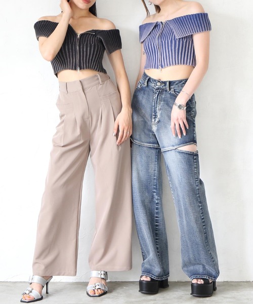 ENVYM(アンビー)の「ZIPポイントオフショルKNIT(Tシャツ/カットソー・レディース・ベージュ/ブラック/ブルー・FREE)」の6枚目の写真
