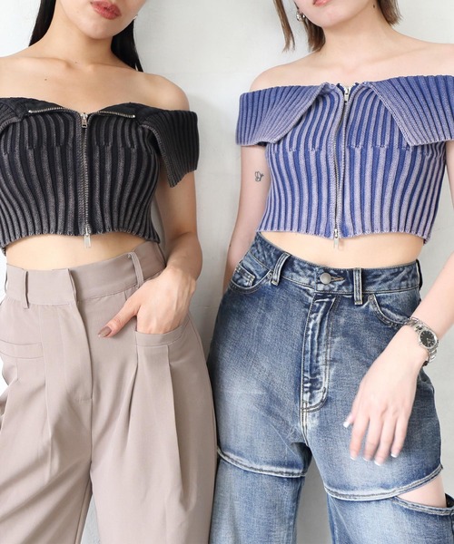 ENVYM(アンビー)の「ZIPポイントオフショルKNIT(Tシャツ/カットソー・レディース・ベージュ/ブラック/ブルー・FREE)」の7枚目の写真