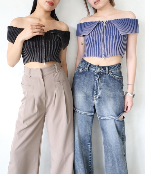 ENVYM(アンビー)の「ZIPポイントオフショルKNIT(Tシャツ/カットソー・レディース・ベージュ/ブラック/ブルー・FREE)」の9枚目の写真