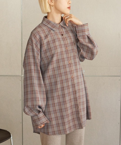 18AW シークレットクロゼット　チェックブラウス　cyclas HECT】Big W-pocket Draw Cord Seersucker Check S/S Shirt / ビッグ