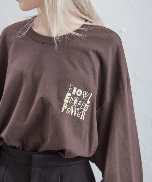 WHIMSIC（ウィムジック）の「【UNISEX】エンブロイダリーロゴロングスリーブTEE（Tシャツ/カットソー・メンズ・ブラック/ライトグレー/ブラウン/ホワイト・FREE）」の19枚目の写真