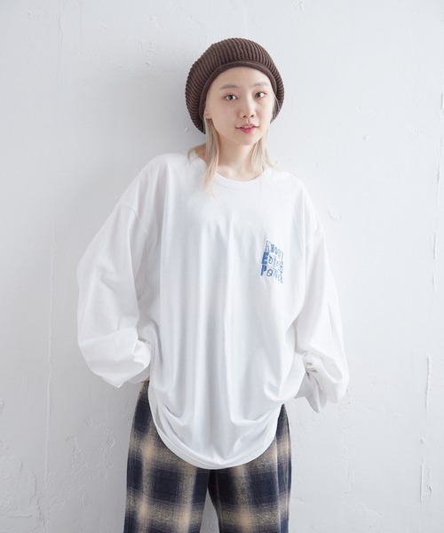 WHIMSIC（ウィムジック）の「【UNISEX】エンブロイダリーロゴロングスリーブTEE（Tシャツ/カットソー・メンズ・ブラック/ライトグレー/ブラウン/ホワイト・FREE）」の7枚目の写真