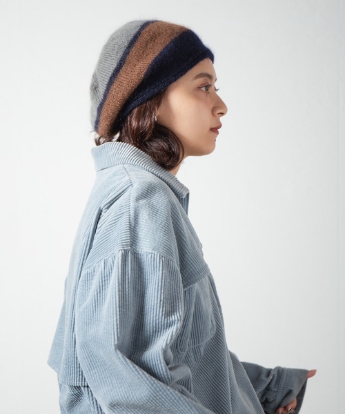 【セール】Stripe Mohair Knit Tam Beret / ボーダー切り替えモヘアニットタムベレー（ニットキャップ/ビーニー）｜RACAL（ラカル）