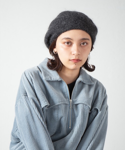 RACAL（ラカル）の「Stripe Mohair Knit Tam Beret / ボーダー切り替えモヘアニットタムベレー（ニットキャップ/ビーニー・レディース・ブラック系その他/チャコールグレー/ブラック/ブルー系その他/グリーン系その他・FREE）」の3枚目の写真
