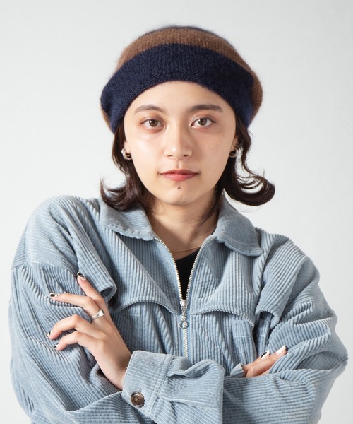 RACAL（ラカル）の「Stripe Mohair Knit Tam Beret / ボーダー切り替えモヘアニットタムベレー（ニットキャップ/ビーニー・レディース・ブラック系その他/チャコールグレー/ブラック/ブルー系その他/グリーン系その他・FREE）」の7枚目の写真