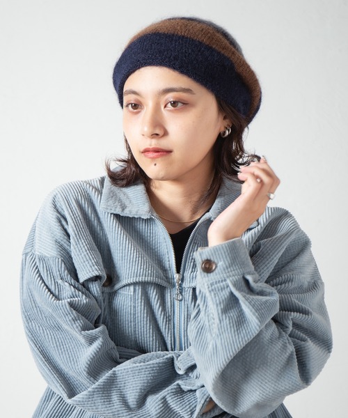 RACAL（ラカル）の「Stripe Mohair Knit Tam Beret / ボーダー切り替えモヘアニットタムベレー（ニットキャップ/ビーニー・レディース・ブラック系その他/チャコールグレー/ブラック/ブルー系その他/グリーン系その他・FREE）」の8枚目の写真