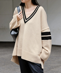 AP STUDIO | ラインVネックオーバープルオーバー(ニット/セーター)