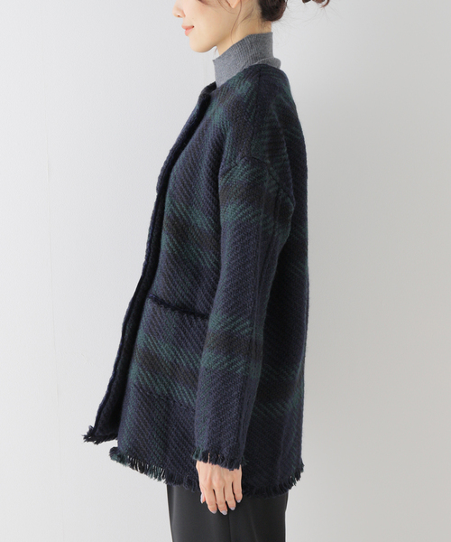 La TOTALITE(ラトータリテ)の「【John branigan/ジョンブラニガン】ツイードニットWジャケット(ノーカラージャケット・レディース・ネイビー/ブラック・FREE)」の16枚目の写真