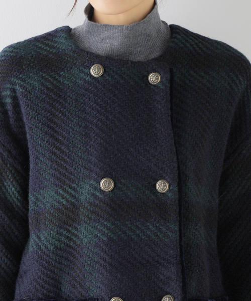 La TOTALITE(ラトータリテ)の「【John branigan/ジョンブラニガン】ツイードニットWジャケット(ノーカラージャケット・レディース・ネイビー/ブラック・FREE)」の18枚目の写真